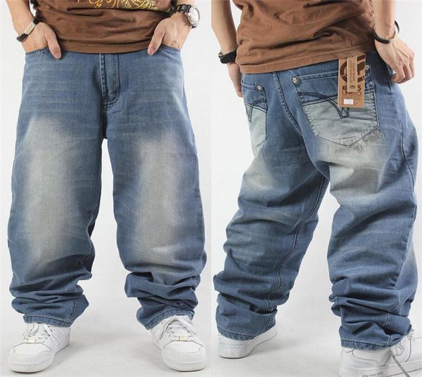 

hrem style big yards jeans male new hip hop baggy jeans hip loose straight pants causual pants long7825734, Blue