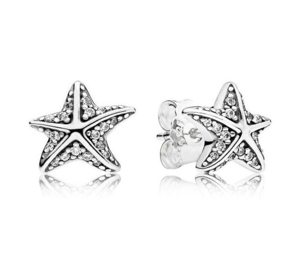 

authentic 925 sterling silver starfish earrings set original box for fashion jewelry cz diamond stud earring for women3831660, Golden;silver