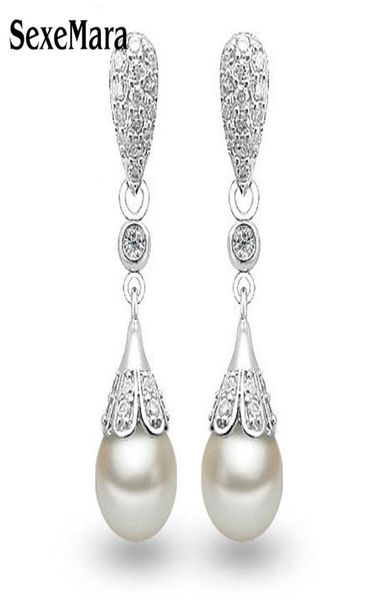 

classic 925 sterling silver clear crystal long drop earrings teardrop bridal party wedding jewelry for women whole6277066