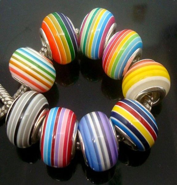 

50pcs lot mixed fashion round striped coloured resin beads fit european bracelet whole in bulk low 4267007, Black