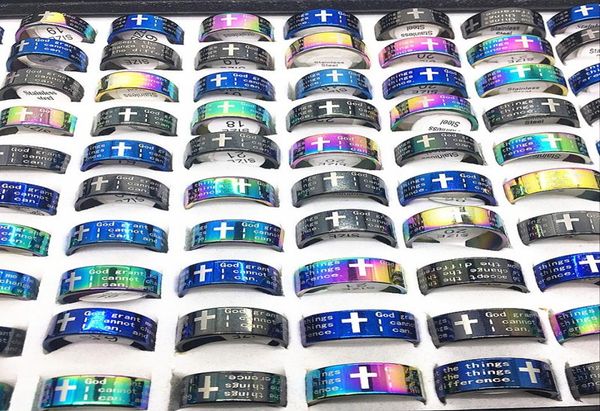 

30pcs cross ring men039s women039s jesus bible god christ delicate multicolor black blue stainless steel brand jewelry5494322, Silver