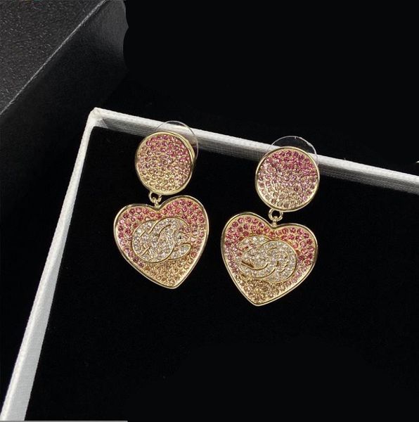 

dangle & chandelier european and american luxury jewelry brands, heart shaped rhinestones, long earrings, high-end earrings, Silver
