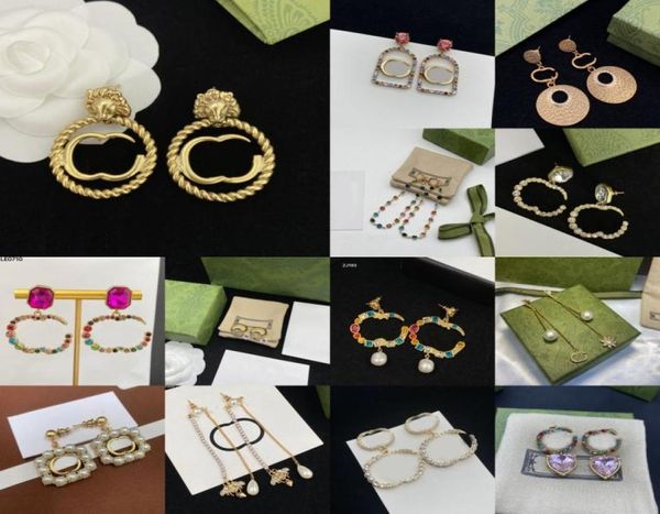 

2022 designer stud earrings women 18k gold plated geometric inlaid diamond earring double letter jewelry 20 style2712943, Golden;silver