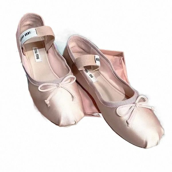 

luxury miu paris ballet fashion designer professional dance shoes 2023 satin ballerinas mm platform bowknot shallow mouth single shoe flat s, Black