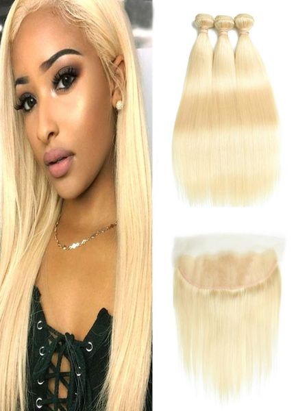

613 blonde bundles brazilian remy straight human hair lace frontal closure with bundles 613 blonde human hair 3 bundles with closu6593449, Black;brown