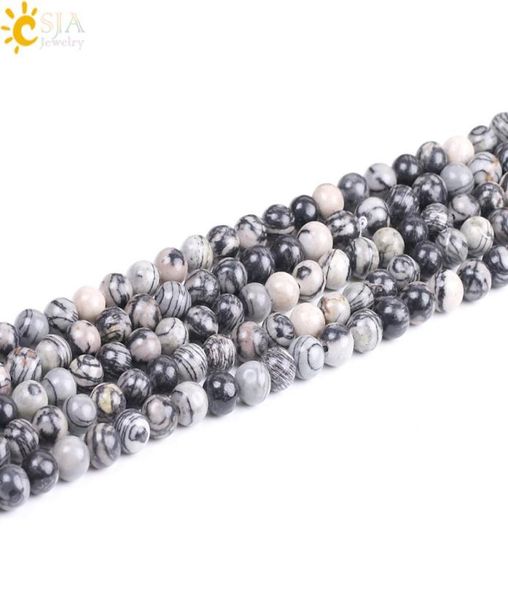 

csja 2018 8mm round natural black network stone beads zebra strip loose bead for vintage charms jewelry diy creative gifts f234136626