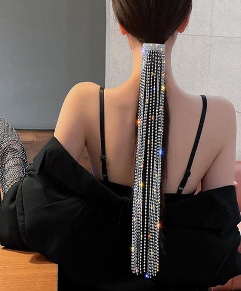 

fyuan shine full rhinestones hairpins for women bijoux long tassel crystal hair accessories wedding banquet jewelry 2206309463626, Silver