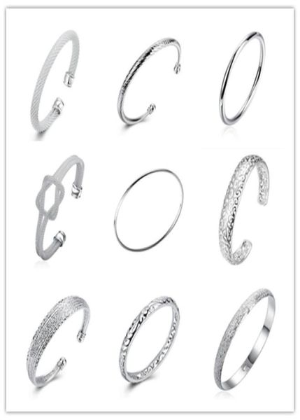 

global 925 sterling silver plated charm bangles fashion jewelry for women cool street style mix order shippin5808765, Black