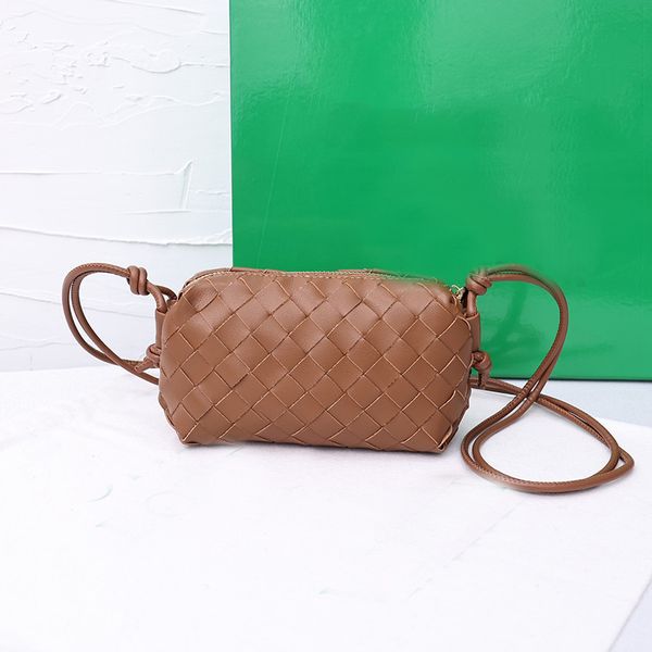 

weave loop crossbody bag plain cylinder shoulder camera bags genuine leather zipper closure inside fashion letters plain wallets large capac
