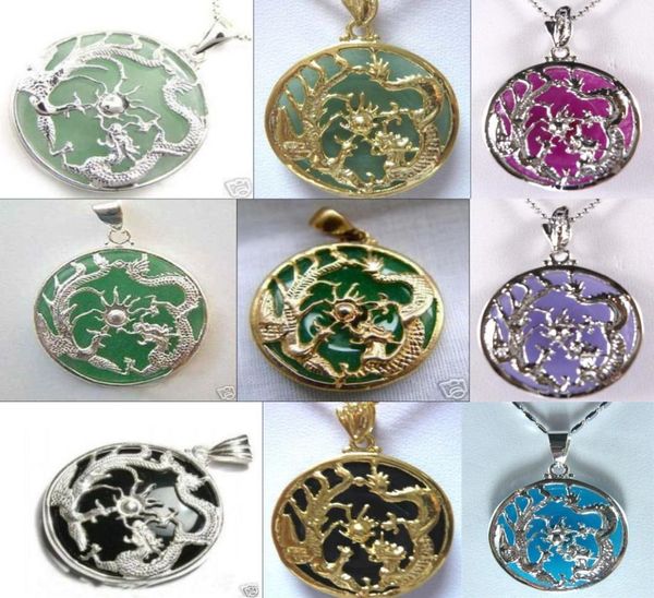 

whole 9 color greenpurpleblue jade black agate dragon phoenix bless 18kgp pendant3915768, Silver