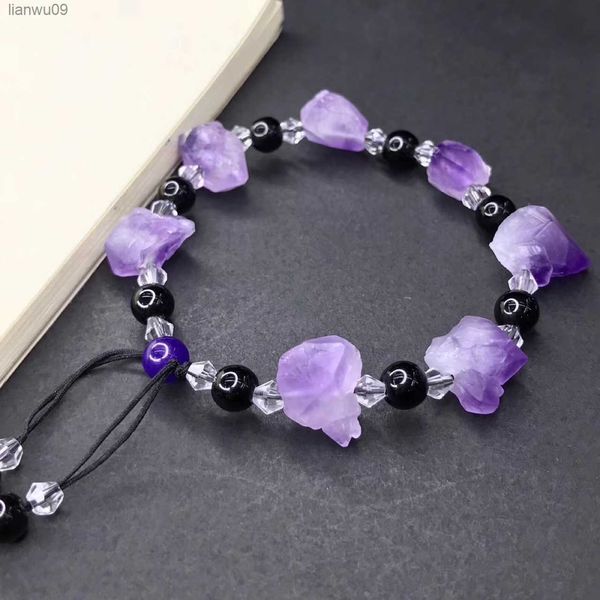 

natural exquisite purple lavender amethyst irregular rough bracelet healing energy balance obsidian beads bracelets l230704, Black