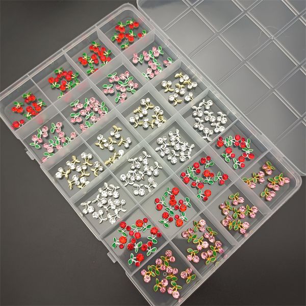 

nail art decorations one box alloy cherry 3d acrylic with flower charms for nails magnetic fluffy plush pompom manicure decoratio 230712, Silver;gold