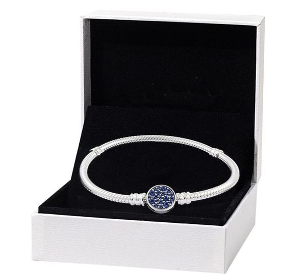 

womens classic 925 sterling silver bracelets fit beads charms blue buckle bone chain bracelet luxury designer lady gift with original box767, Golden;silver