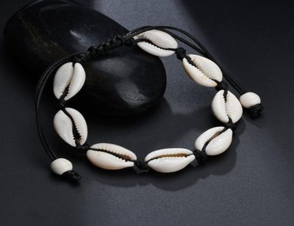

shells charm bracelets handmade natural seashell hand knit adjustable rope bangles women accessories beads strand bracelet beach j5760840, Golden;silver