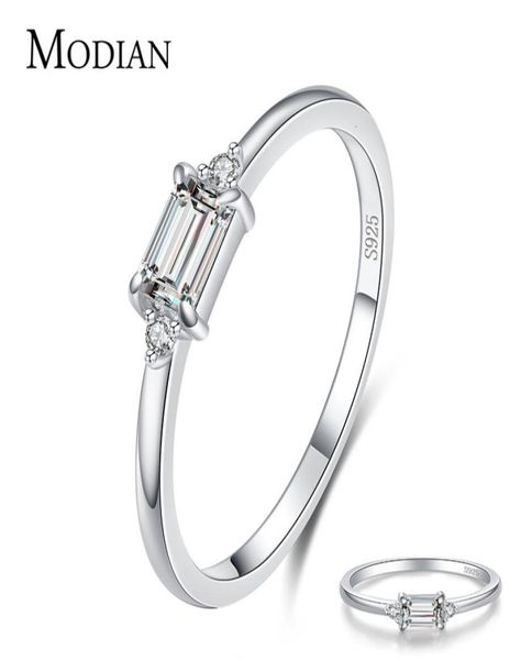 

modian minimalism 100 real 925 sterling silver sparkling emerald cut zirconia finger rings for women wedding engagement jewelry4639682, Golden;silver
