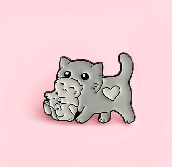 

gray loving kitten and cat mom brooch fashion cute cartoon animal cat carrying cat badge costume pendant jewelry gifts zdl03219913889