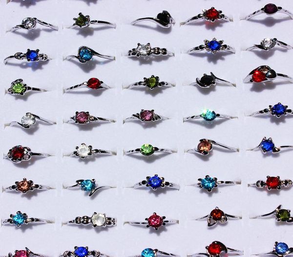 

whole lots 30pcs color crystal rhinestone silver plated women ring engagement wedding party gift fashion jewelry 1217641, Golden;silver