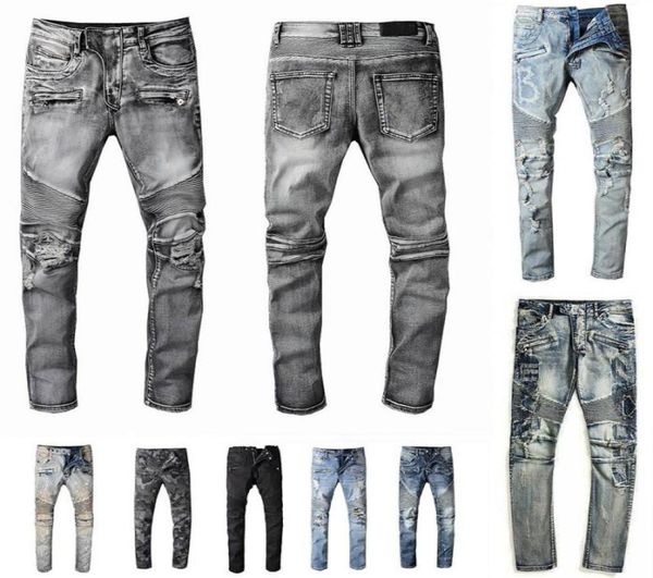 

mens fashion designer jeans distressed ripped biker slim straight denim for men s print army fashion mans skinny pants popular sty1392640, Blue