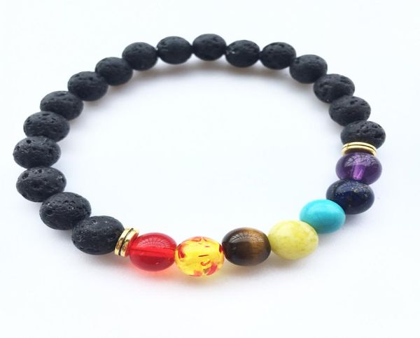 

black lava rock 8mm beads 7 chakra healing balance bracelet for men women reiki prayer stone yoga chakra bracelet drop 3280160