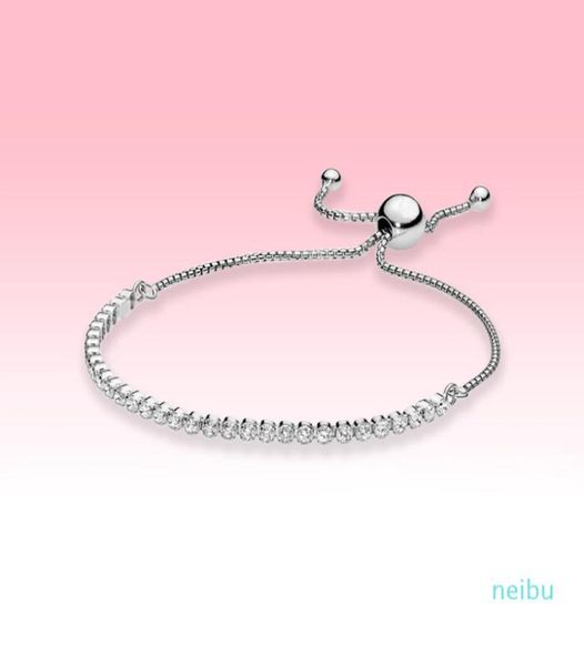 

sparkling slider tennis bracelet women wedding jewelry for pandroa real 925 sterling silver cz diamond bracelets with original box8125274, Golden;silver