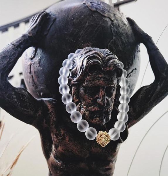 

8mm transparent stone beads lion bracelet men jewelry gold bracelets for women mens fashion accessories new arrival 2020 bangle16272069, Golden;silver