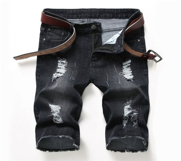 

mens denim shorts thin section elastic slim fit ripped jeans shorts summer fashion casual male short pants4997112, Blue