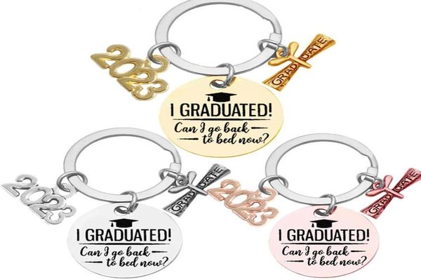 

key rings keychain 2023 year i graduated graduation gift for student school college for women men stainless steel letter chain3322323, Slivery;golden