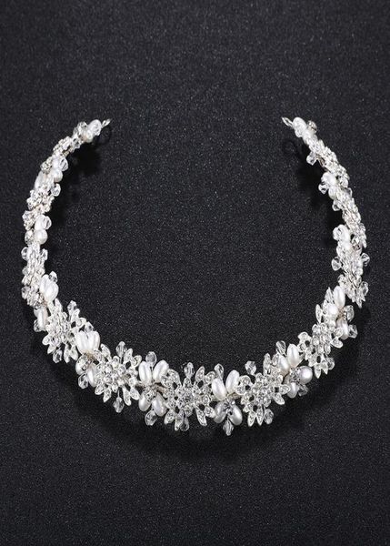 

luxury clear crystal bridal hair vine pearls wedding hair jewelry accessories headpiece women crowns pageant jcg0246177028, Golden;white