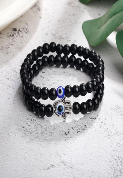 

2pcs turkey evil blue eyes beaded bracelets strands whole jewelry for men women religious hamsa hand charm bracelet bangles2649625, Black