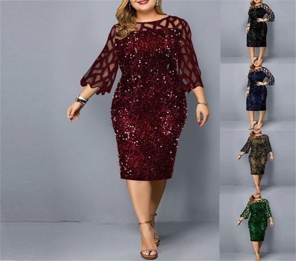 

plus size clothing for women midi dress mother bride groom outfit elegant sequins wedding cocktail party summer 5xl 6xl 2204182729037, Black;gray