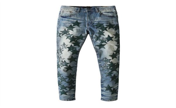 

men039s jeans used washed star embroidery european and american fashion brand9900361, Blue