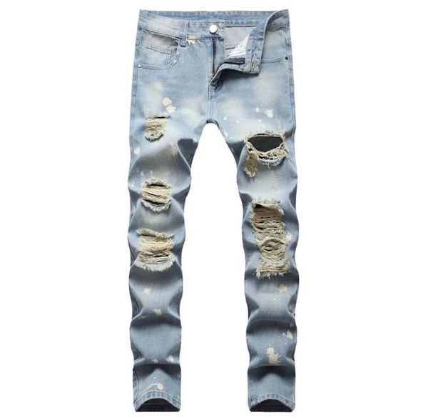 

ripped straight washed casual jeans youth nostalgic men039s trousers2427213, Blue