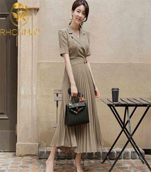 

elegant brand women clothing summer runway designer short sleeve pleated dress fashion notched collar dress with belt 2105157147371, Black;gray