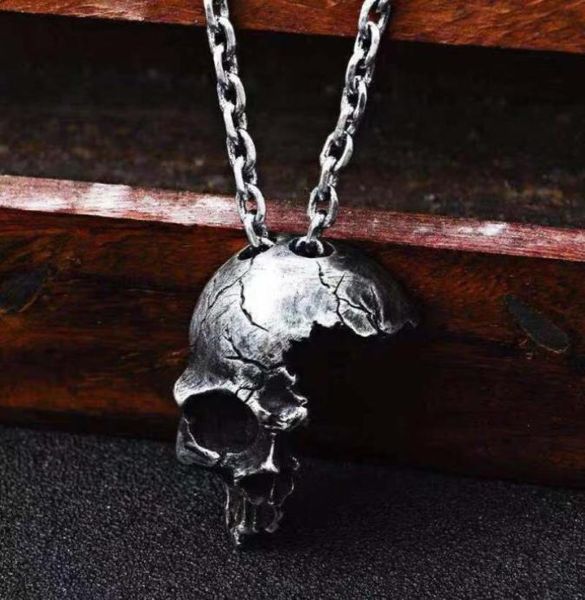 

pendant necklaces silver color broken damaged half face skull necklace men039s fashion biker rock punk jewelry friendship gifts2075921