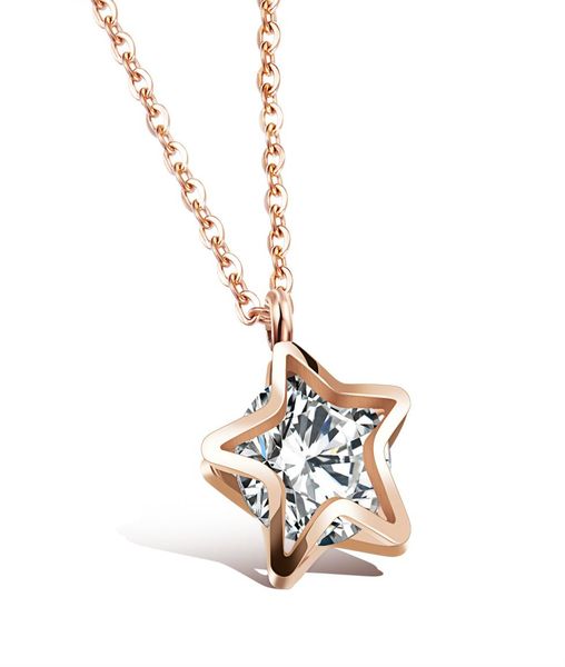 

bg132 star diamond necklace korean version of titanium steel plated rose gold fivepointed pendant female clavicle chain jewelry 8757745, Silver