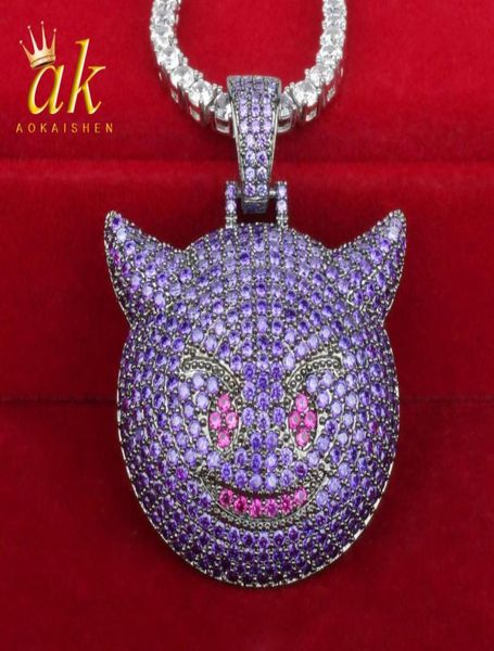 

purple color demon evil expression necklace pendant bling zircon fashion men women039s hip hop rock street jewelry2405711, Silver