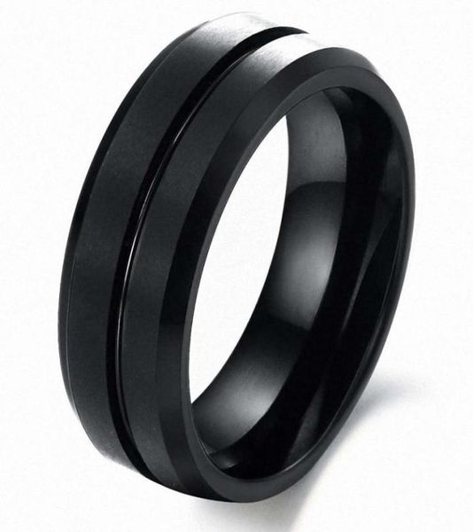 

8mm black tungsten ring men039s charm wedding band polished edge matte brushed finish center engagement statement jewelry2458277, Slivery;golden