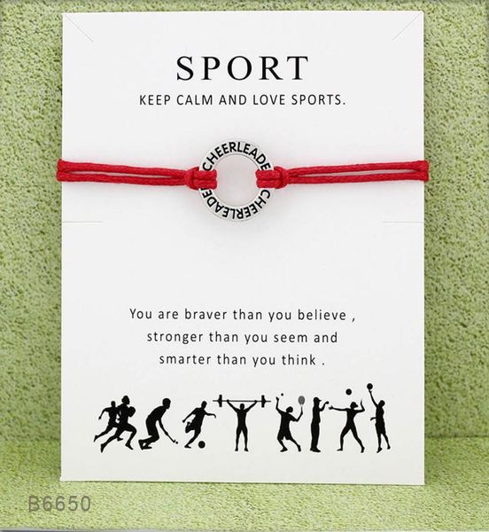

cheerleader sports bracelet with card infinity wish cheer leader charm wax rope warp bangle for women men fashion jewelry gift3707238, Golden;silver