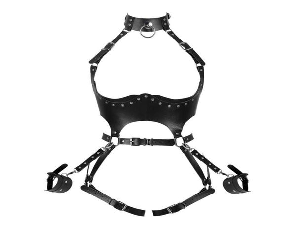

bustiers corsets women adjust leather handcuffs bodysuit bondage body harness belt pole dance lingerie punk leg garter holl5912164, Black;white