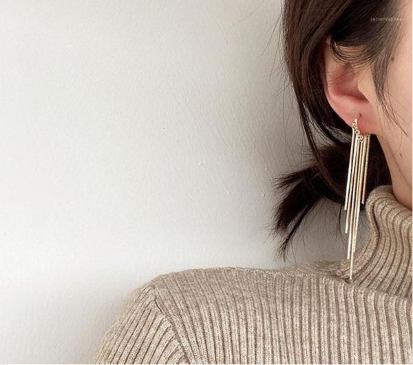 

dangle chandelier korea long earrings metal tassel romantic hanging wedding bridal jewelry whole punk fashion european11053607, Silver