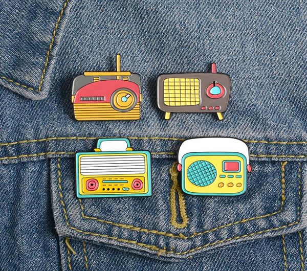 

cartoon portable radio tv set enamel pins lapel brooches badges clothes bag jewelry gift for friends7367498, Gray