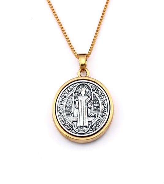 

10pcslots antique gold st benedict cross medal charm pendant necklaces for male jewelry fashion accessories chain 236inches a559068809, Silver