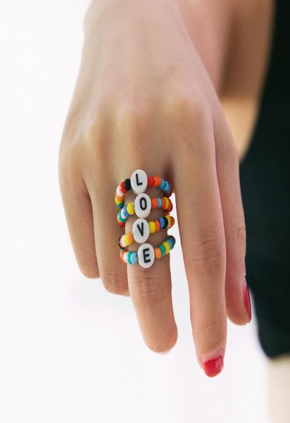 

chic creative letter love band rings hand decoration ethnic colorful rice bead handmade ring set fashion jewelry accessories1920577, Silver