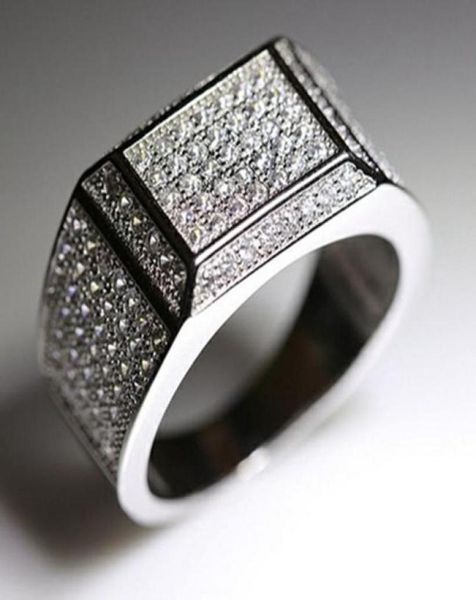 

luxury 18k white gold filled mens ring ice out clear zircon inlaid gf jewelry52839065127660, Silver