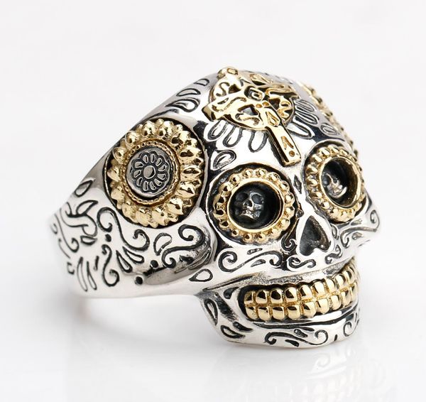 

100 real 925 sterling silver vintage rings for men women gothic punk rock mens ring skull ring jewelry8493954, Golden;silver