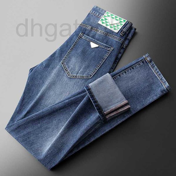 

men's jeans designer spring/summer 2023 blue popular green leather label decorative elastic slim fit pants men gu8e