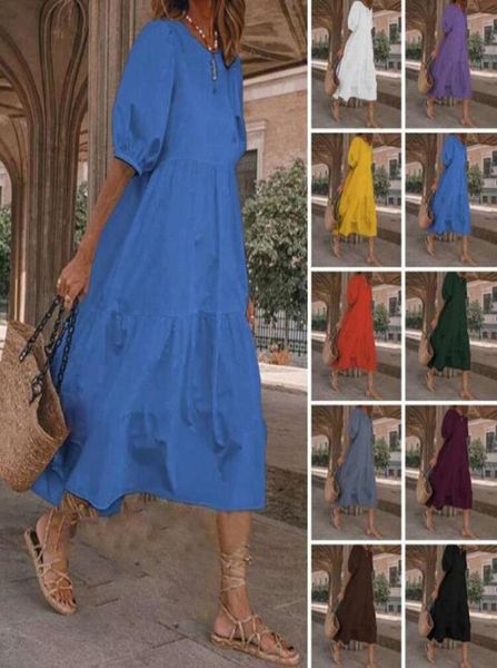 

casual dresses boho clothing dress vintage summer loose cottagecore oneck solid sundress midi cotton short sleeve patchwork 2022 6691908, Black;gray