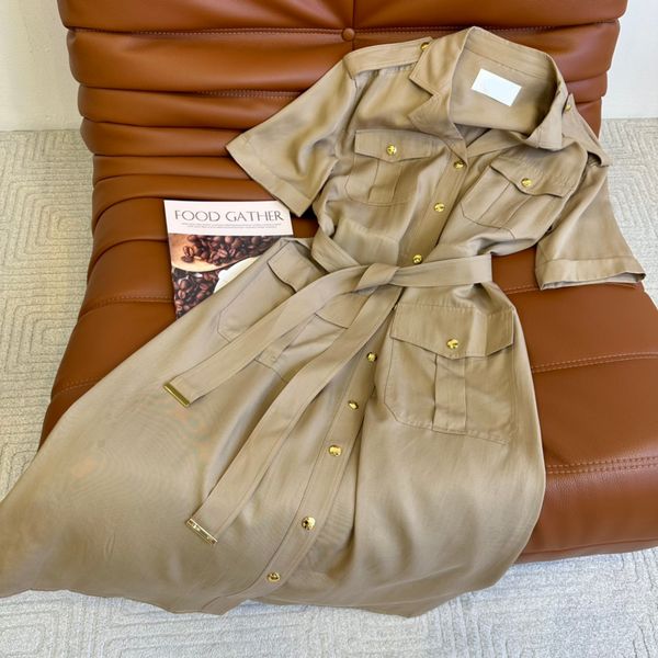 

designer dress khaki shirt dress short sleeve trench coat, Black;gray