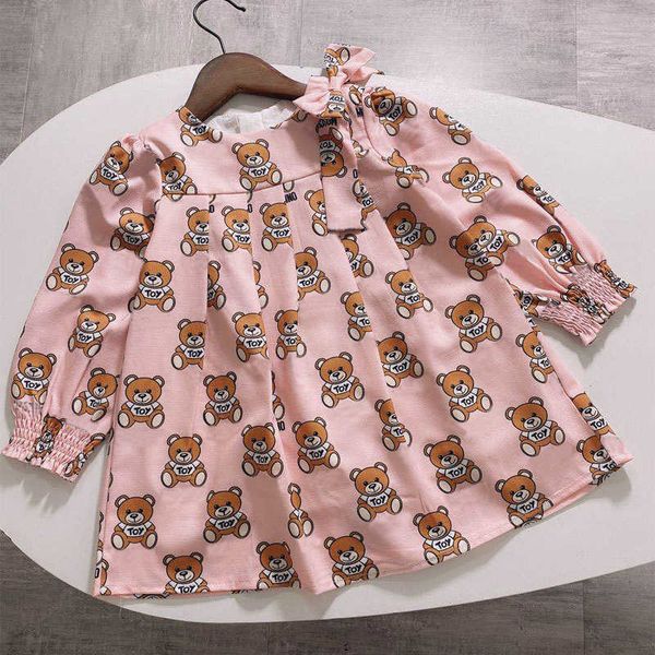 

girl's dresses new 2022 summer fashion cartoon letter style kids girl clothes long-sleeved bear print dress baby girl princess dress 2-, Red;yellow