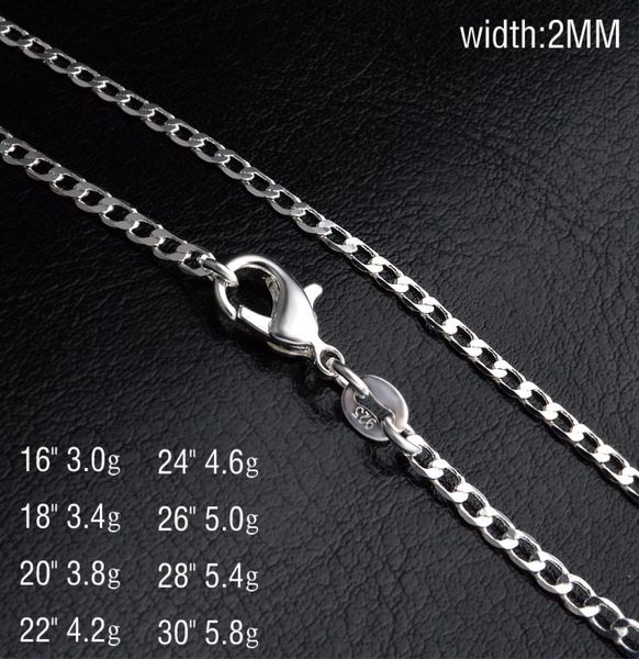 

2mm flat chain necklace 925 sterling silver sideway chains for women 16 18 20 22 24262830 inches mens fashion jewelry with lobs8648229